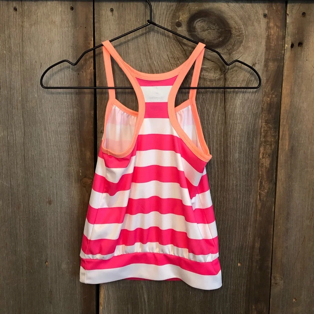 Old Navy Active Neon Coral Stripe Racerback Tank Top Size Small 6 7